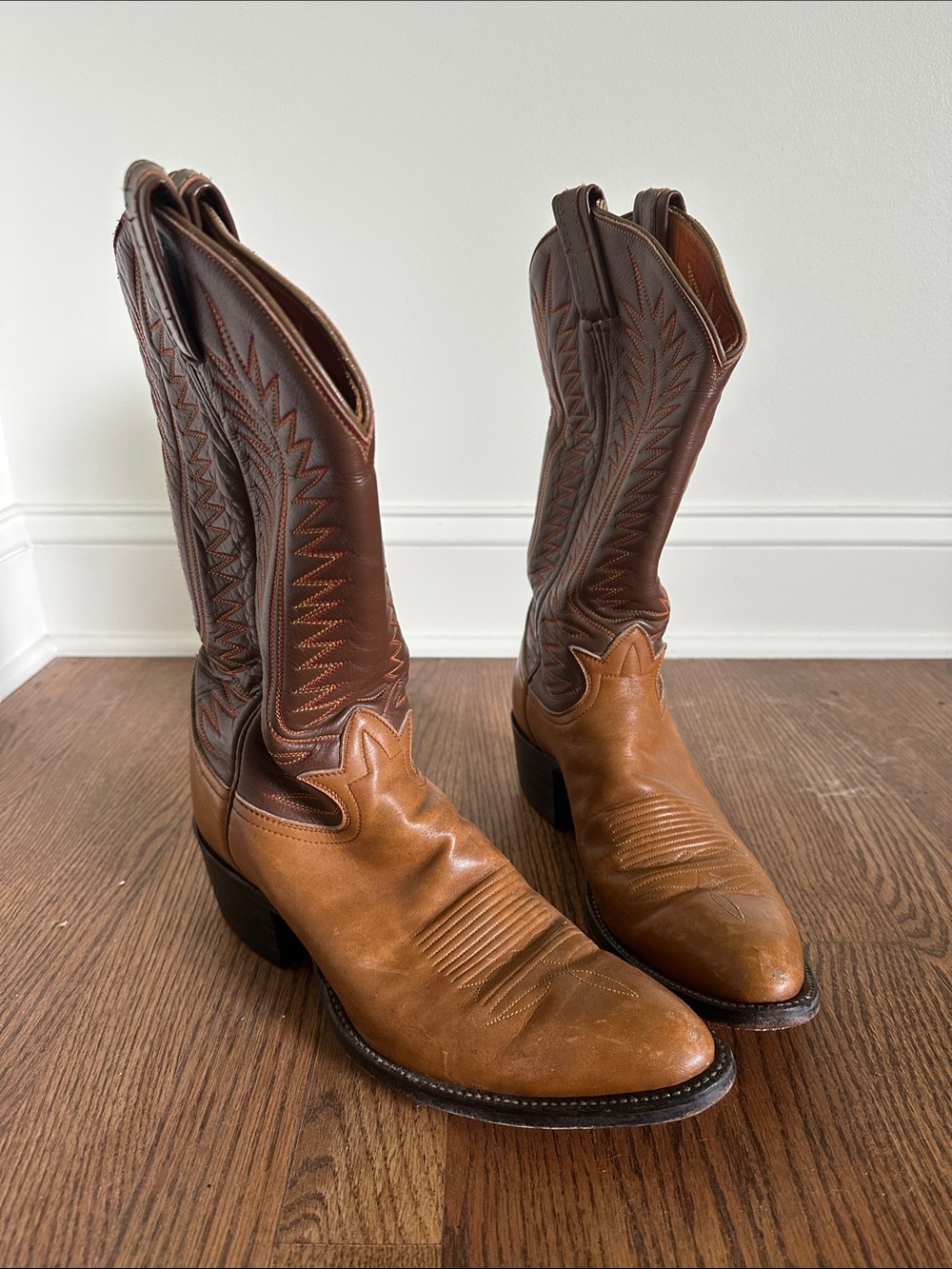 Tony Lama Two-Tone Brown Western Cowboy Boots